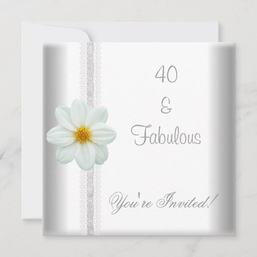 White Flower Fabulous 40th Birthday Party Lace Invitation