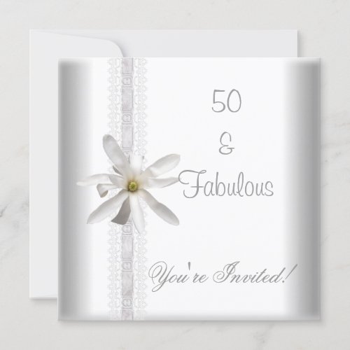 White Flower Fabulous 50th Birthday Party Lace Personalized Invitation