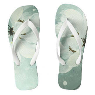 white flower flip flops