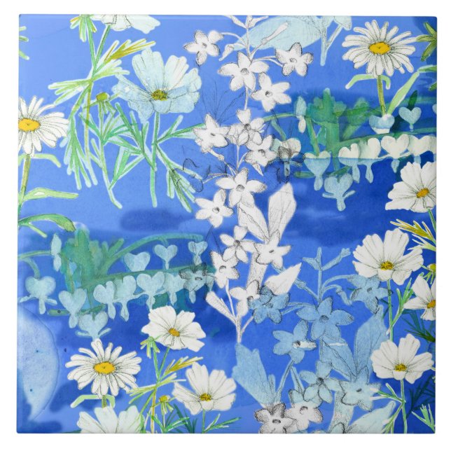 White Flower Garden Cosmos Bleeding Heart Ceramic Tile (Front)