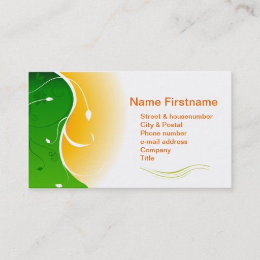 Customizable White flower Green Grass with Orange Sunny Sunset Business Card Templates