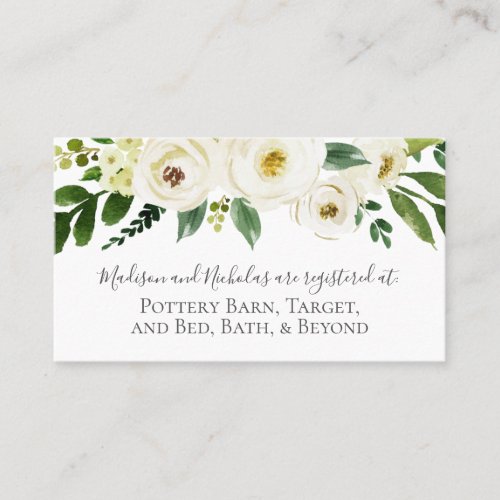 White Flower Green Wedding Registry Insert Cards