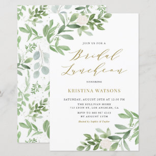 White Flower & Greenery Bridal Luncheon Invitation