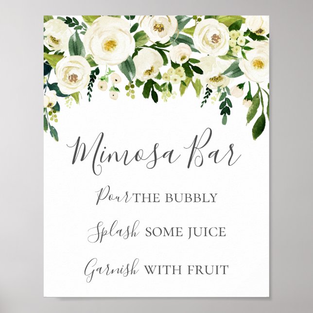 White Flower & Greenery Mimosa Bar Sign (Front)