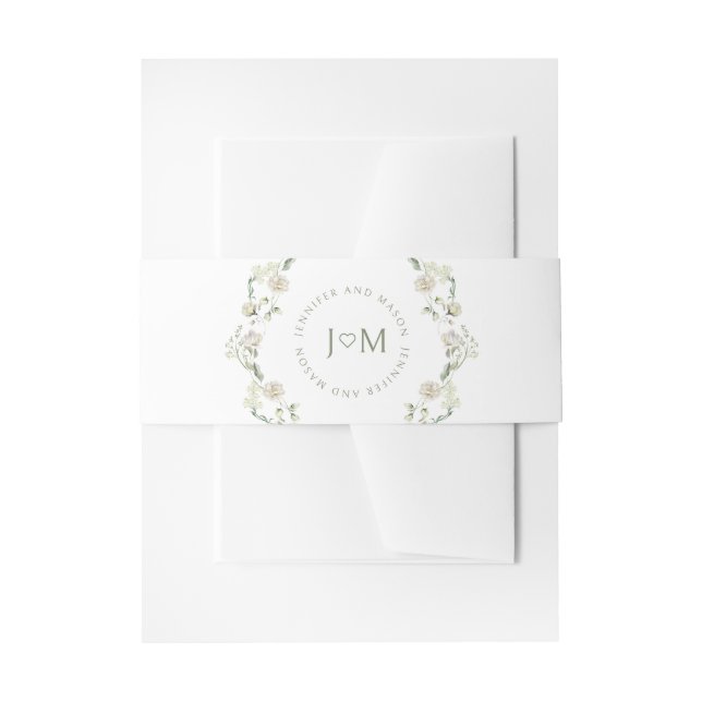 White Flower Greenery Monogram Wedding Belly Band (Front Example)