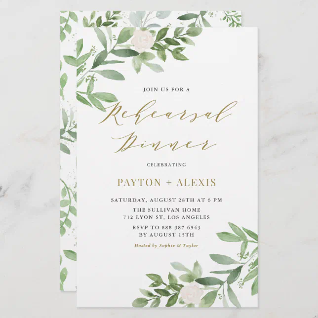 White Flower Greenery Rehearsal Dinner Invitation Zazzle