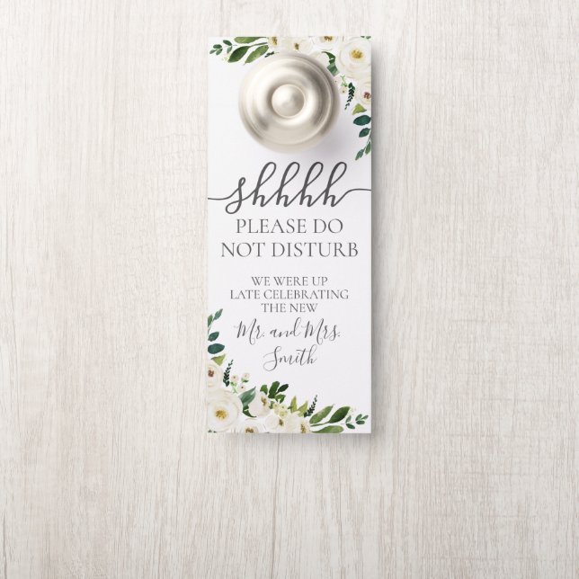 White Flower & Greenery Wedding Door Hangers (On Knob)