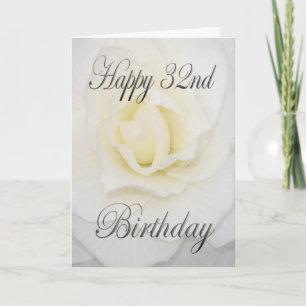 White Flower Happy 32nd Birthday Card
