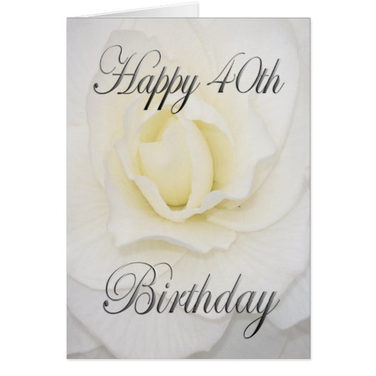 White Flower Happy 40th Birthday Cards (Front)