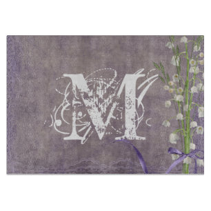 White Flower Lace Monogram Glass Cutting Board