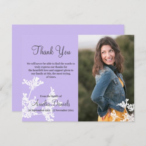White flower lilac Photo In Memory Thank You Card