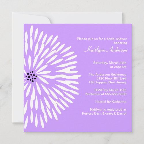 White Flower Lilac Spring Bridal Shower Invitation