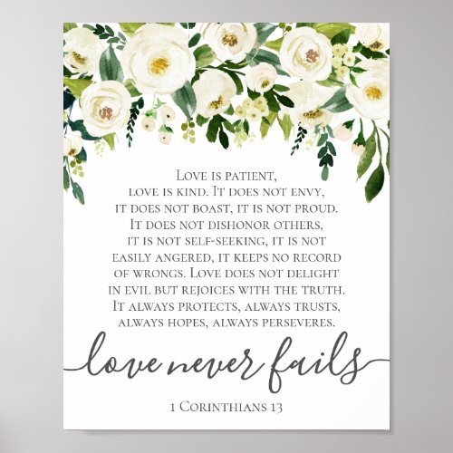 White Flower Love Never Fails 1 Corinthians Sign