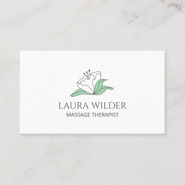 White Flower Massage Therapy Business Card (Front)