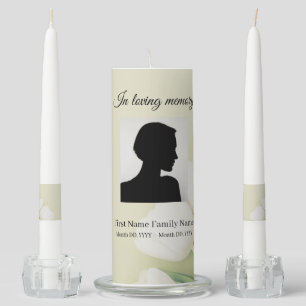 White flower memorial funeral unity candle set