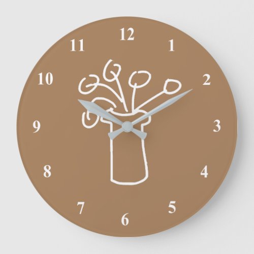 White flower modern simple outline art large clock