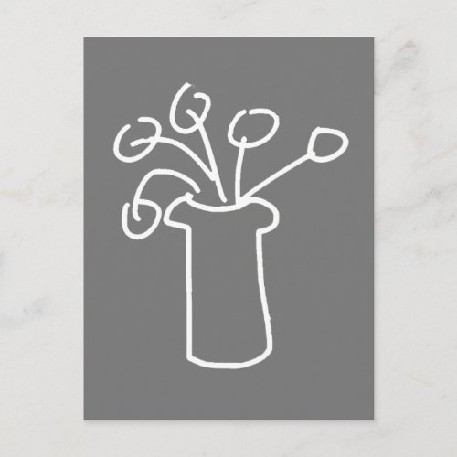 White flower modern simple outline art postcard