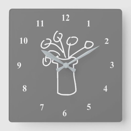 White flower modern simple outline art square wall clock