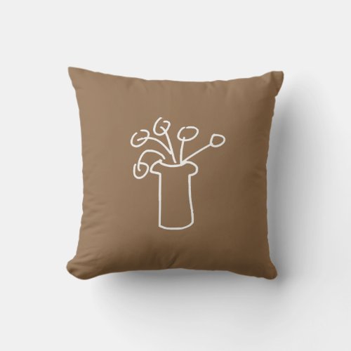 White flower modern simple outline art throw pillow