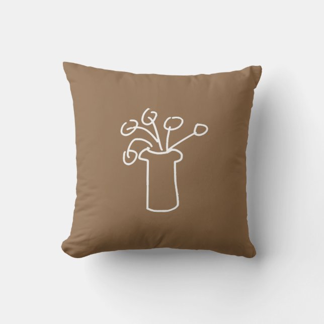 White flower modern simple outline art throw pillow (Front)