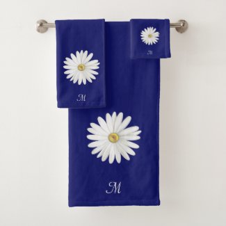 White Flower & Monogram on Navy Blue