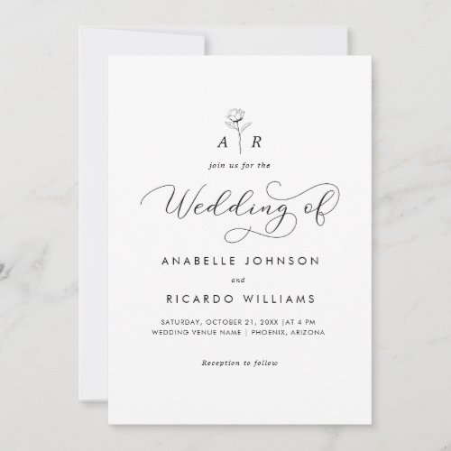 White Flower Monogram Script Photo QR Code Wedding Invitation