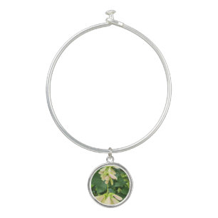 White Flower Nature Charm Bangle Bracelet
