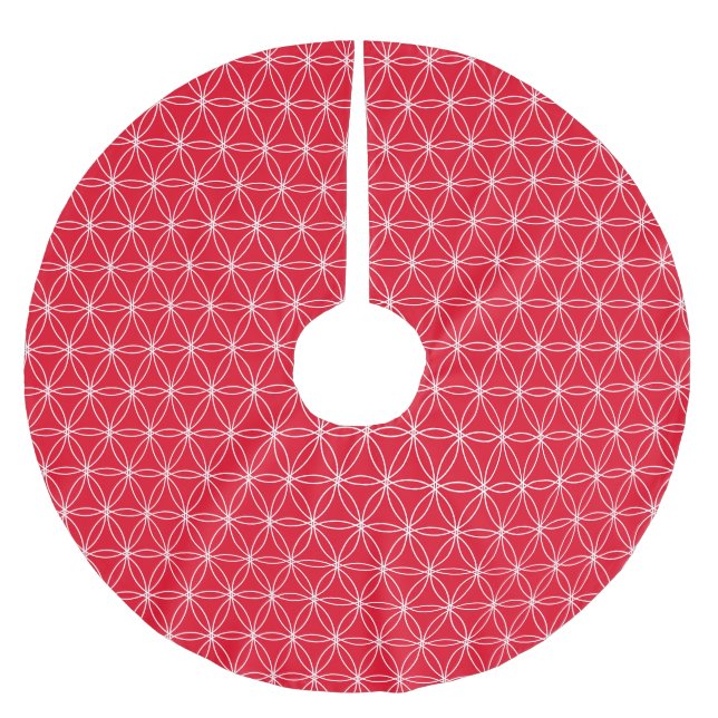 White Flower of Life Pattern on Red Brushed Polyester Tree Skirt (Front)