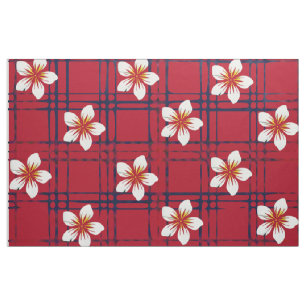 White Flower of Red& Blue Plaid Fabric