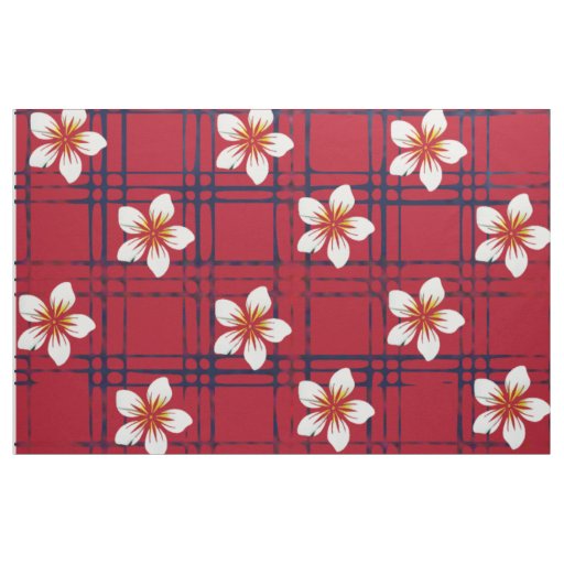 White Flower of Red& Blue Plaid Fabric