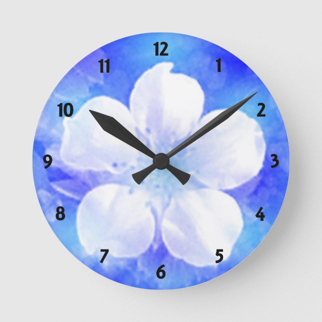 White flower on a blue background Wall Clock (Front)