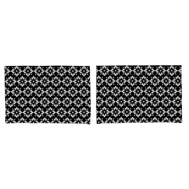 White flower on black background repeat pattern pillow case (Front-Set)