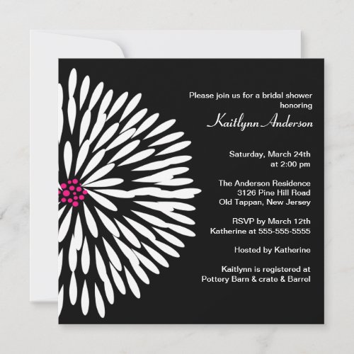 White Flower on Black Bridal Shower Invitation