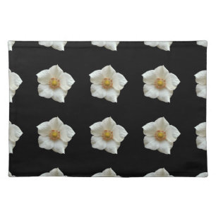 White Flower on Black Cloth Placemat