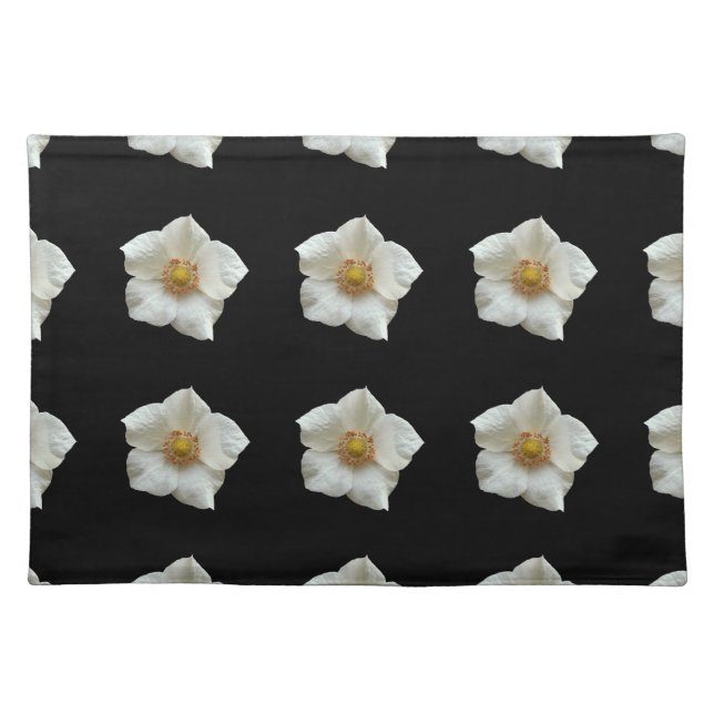 White Flower on Black Cloth Placemat (Front)