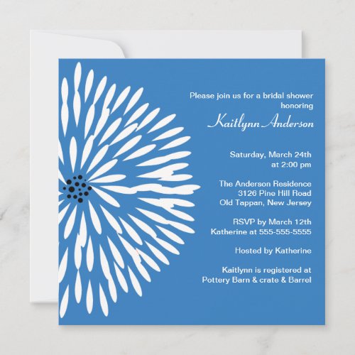 White Flower on Blue Bridal Shower Invitation