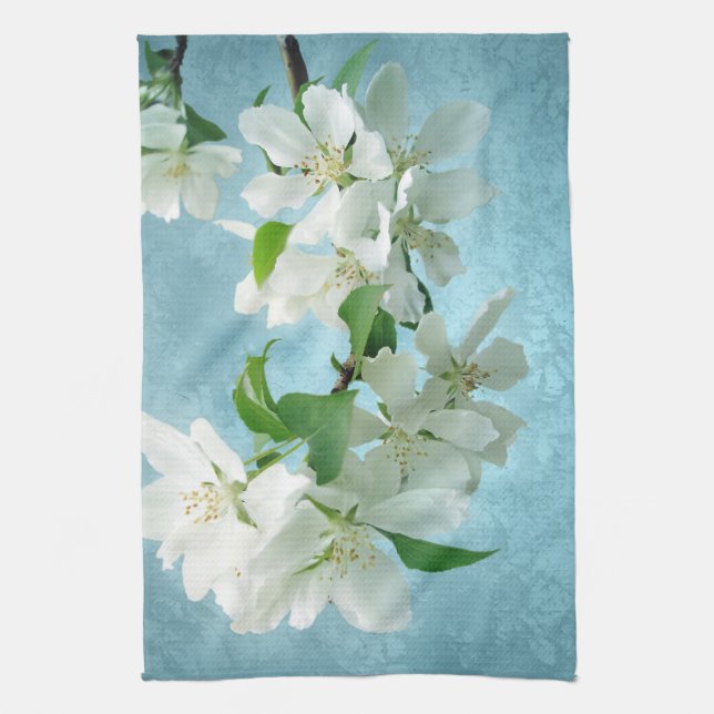 White Flower on Blue Sky Kitchen Dish Towel (Vertical)