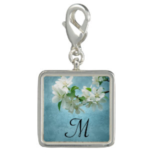 White Flower on Blue Sky Monogram Charm