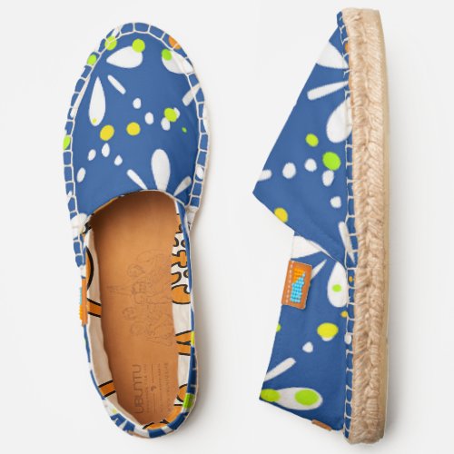 White Flower on Blue Slip On  Espadrilles