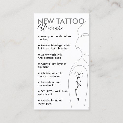 White Flower on Girl Shoulder New Tattoo Aftercare Business Card