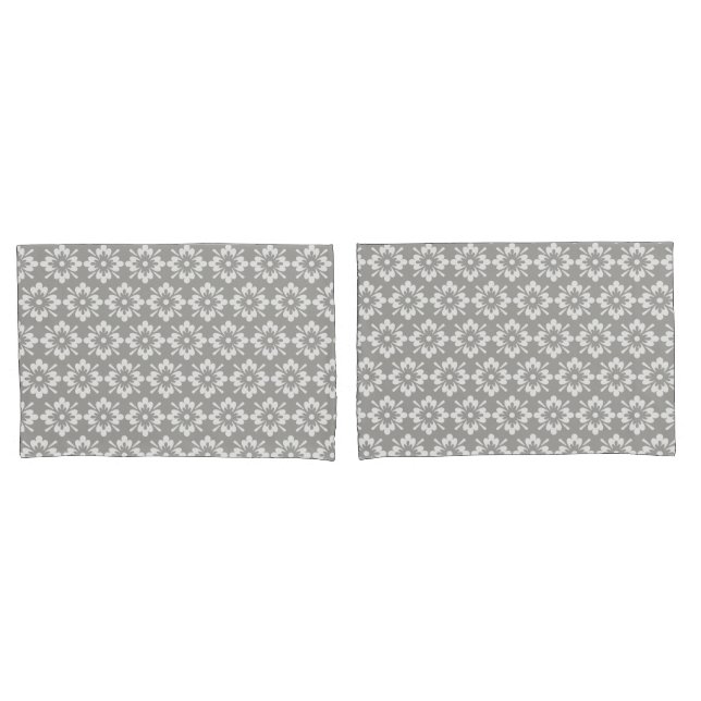 White flower on grey background repeat pattern pillow case (Front-Set)