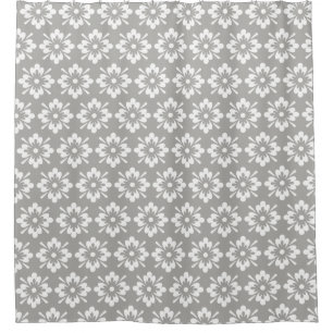White flower on grey background repeat pattern shower curtain