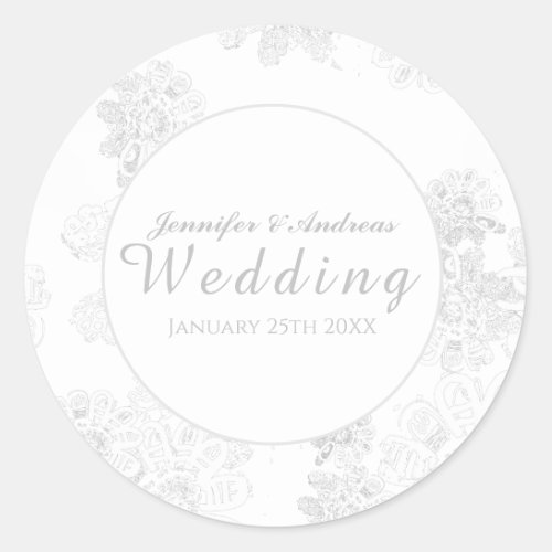 White Flower on White Wedding Classic Round Sticker