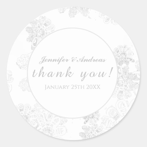 White Flower on White Wedding Thank you Classic Round Sticker