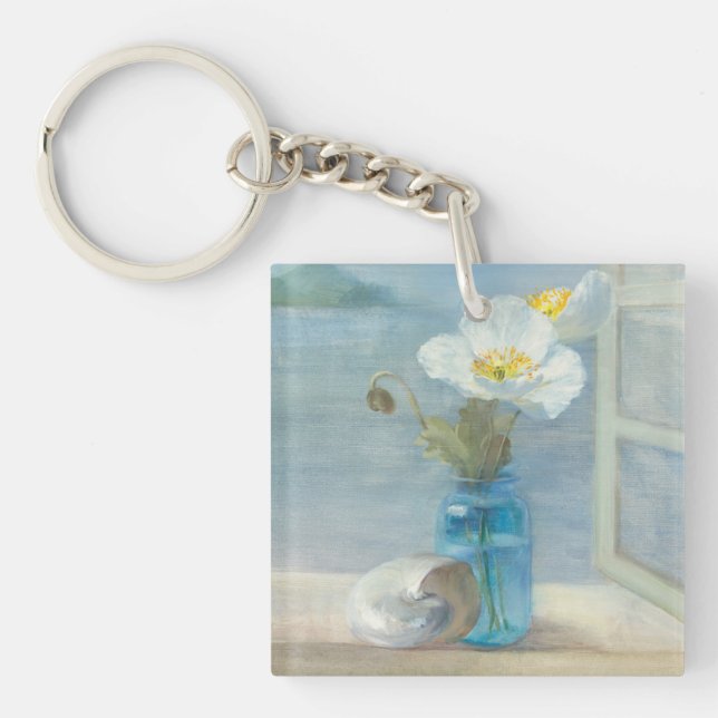 White Flower Overlooking the Sea Keychain (Front)