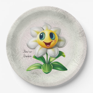 White Flower Paper Plate