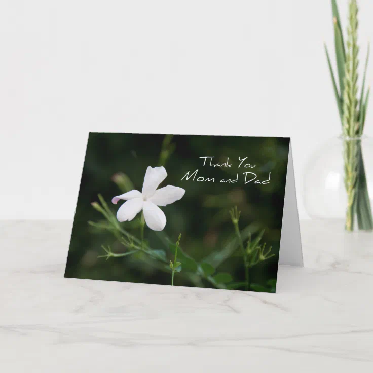 White Flower Parents Wedding Day Thank You Card | Zazzle