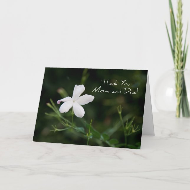 White Flower Parents  Wedding Day Thank You Card (Front)
