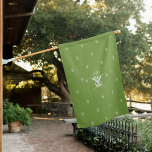 White Flower Pastel Green Easter House Flag