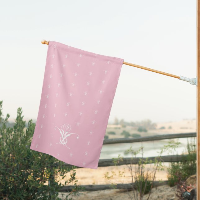 White Flower Pastel Pink Easter House Flag (Insitu (Back))